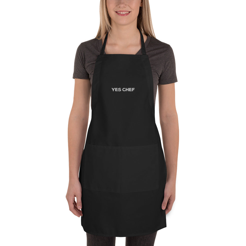Yes Chef Embroidered Apron in Black