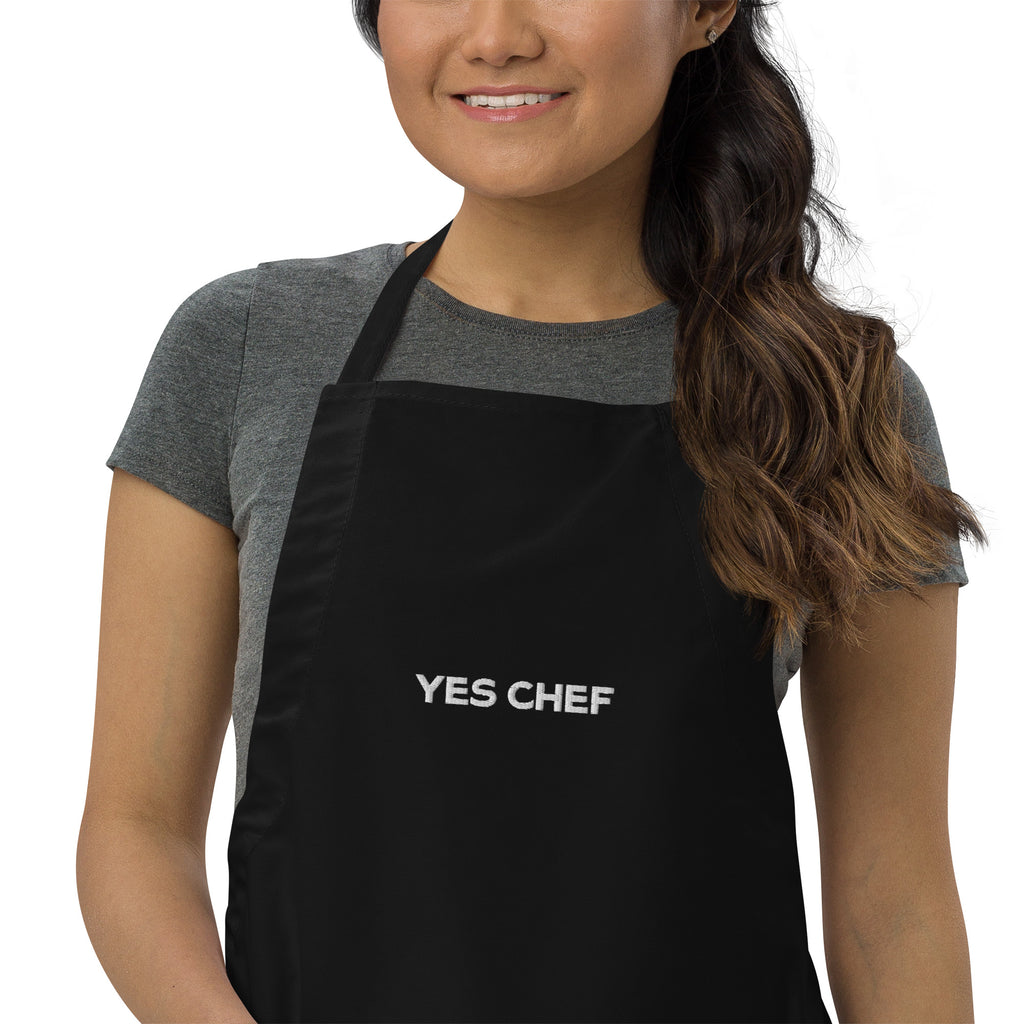 Yes Chef Embroidered Apron in Black