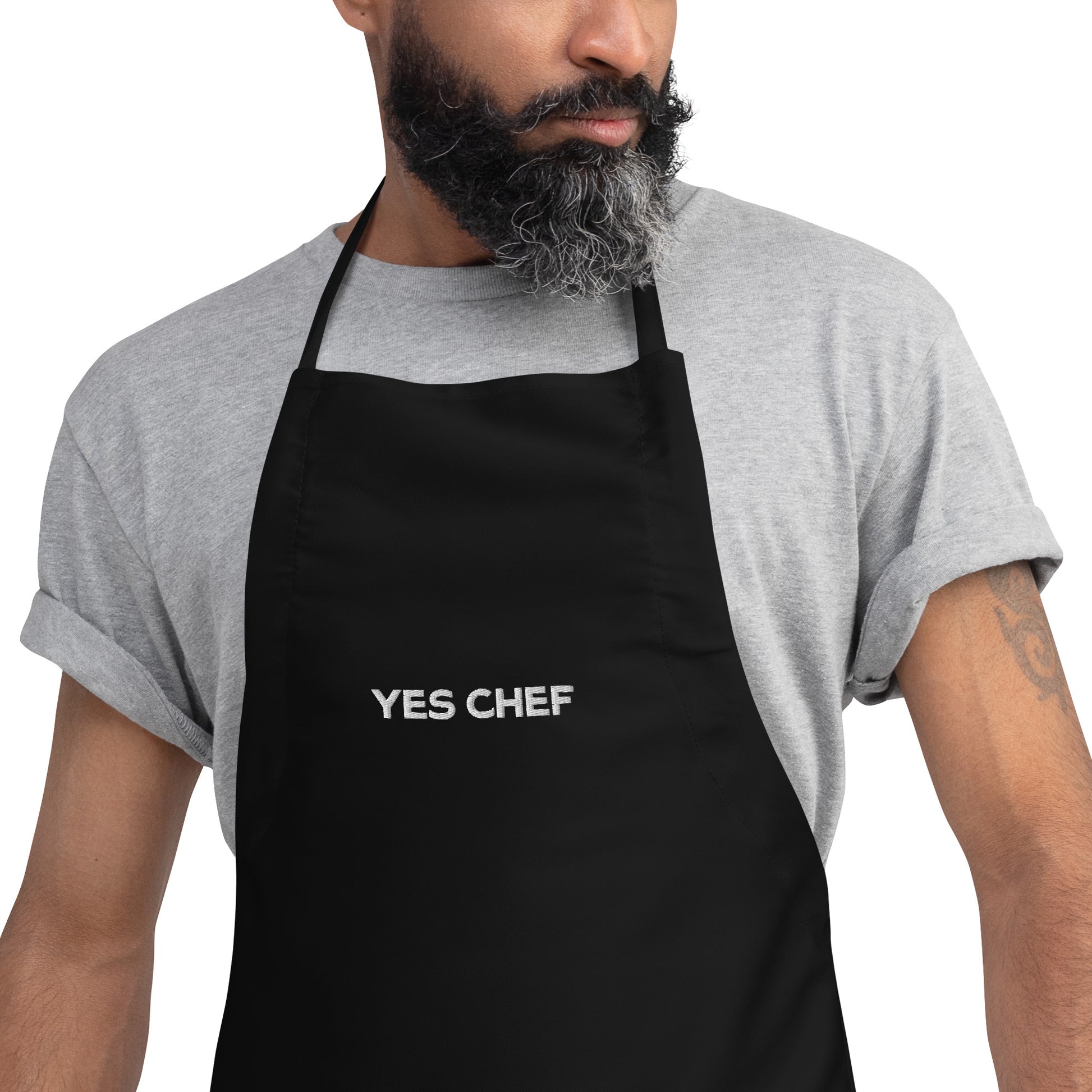 Yes Chef Embroidered Apron in Black