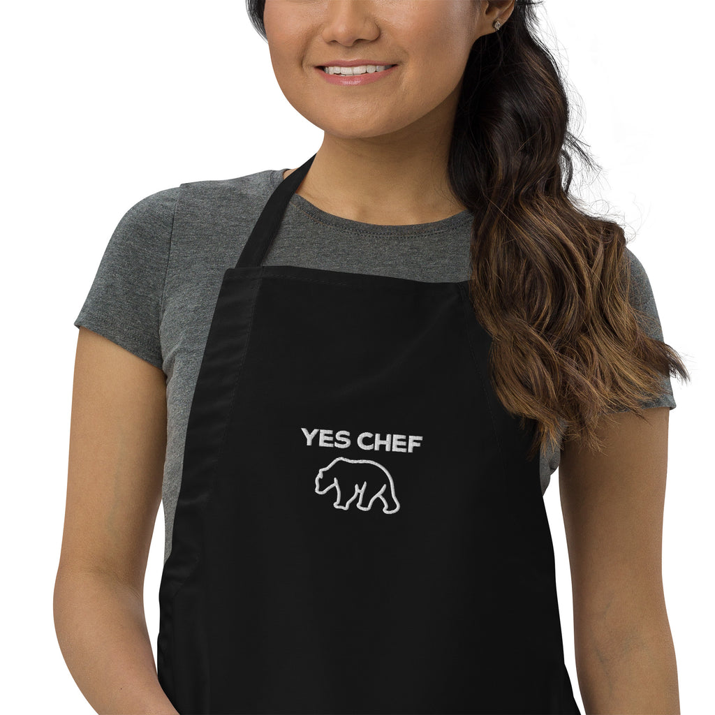 Yes Chef Embroidered Apron with Bear Graphic in Black