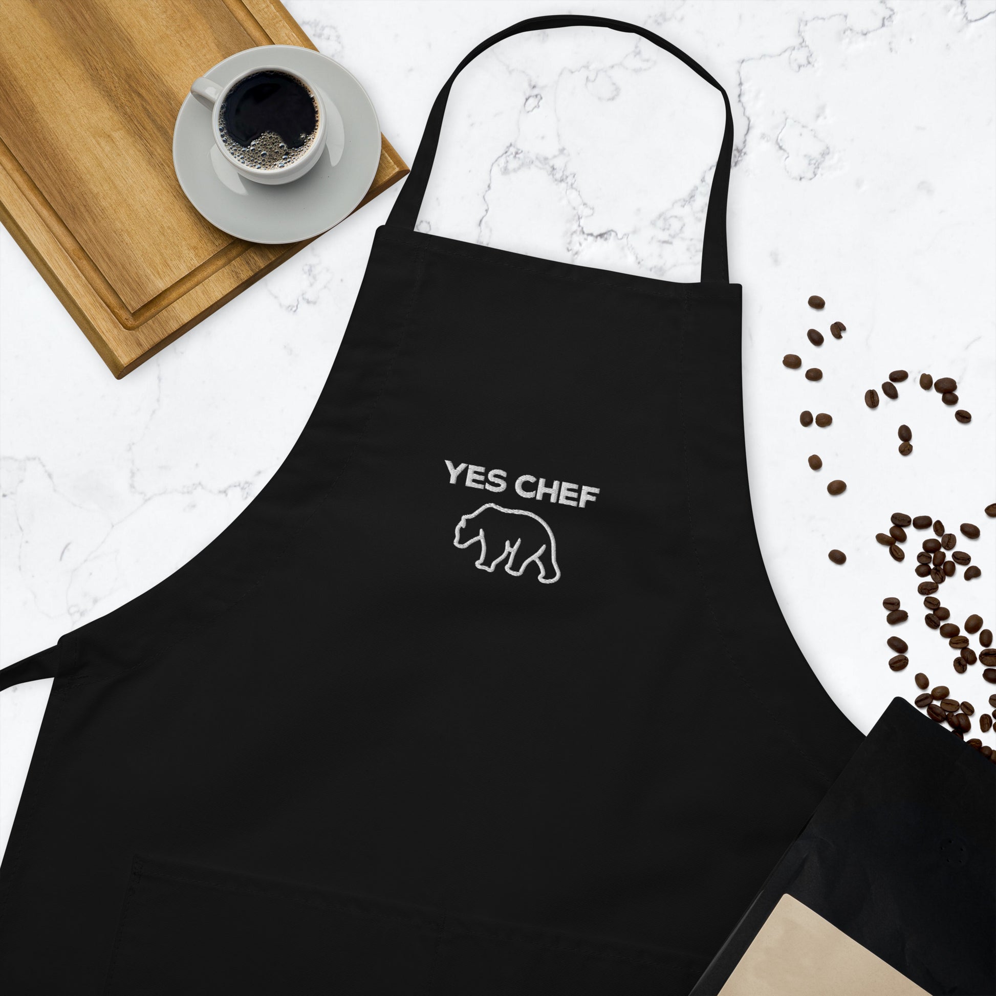 Yes Chef Embroidered Apron with Bear Graphic in Black