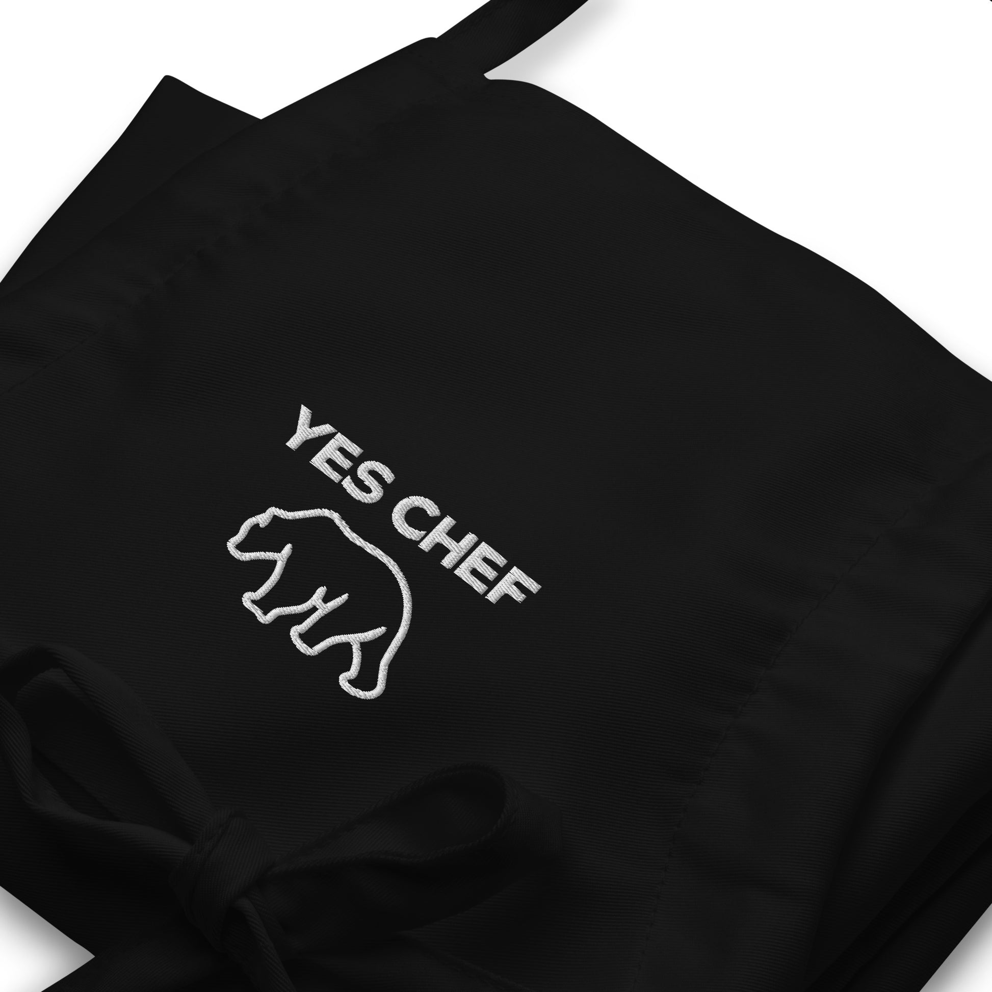 Yes Chef Embroidered Apron with Bear Graphic in Black