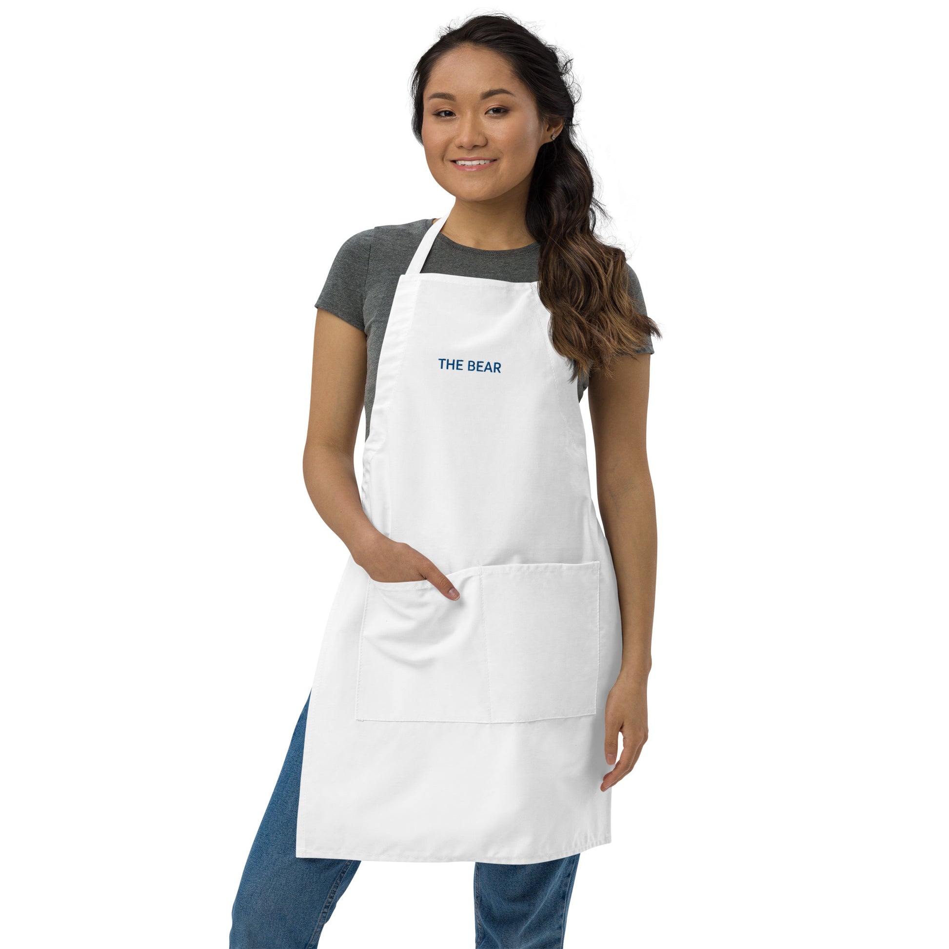 The Bear Embroidered Apron in White