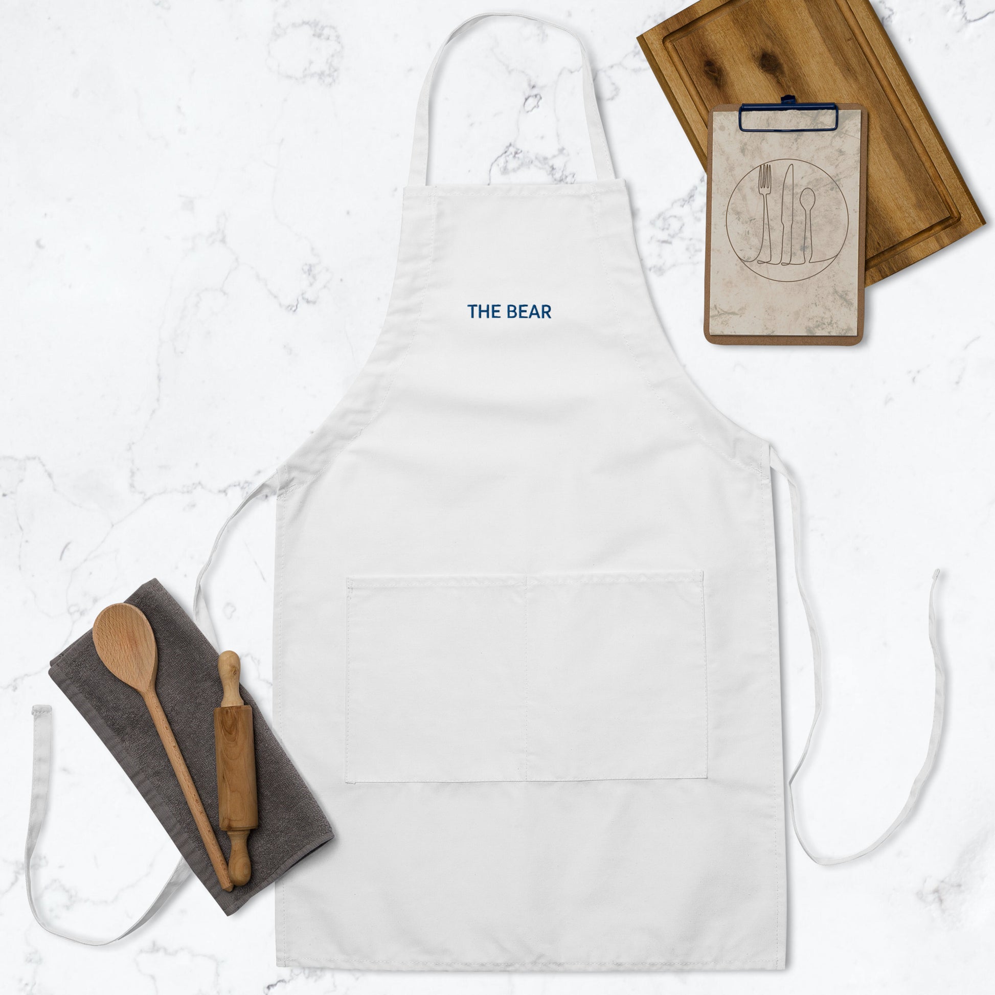 The Bear Embroidered Apron in White