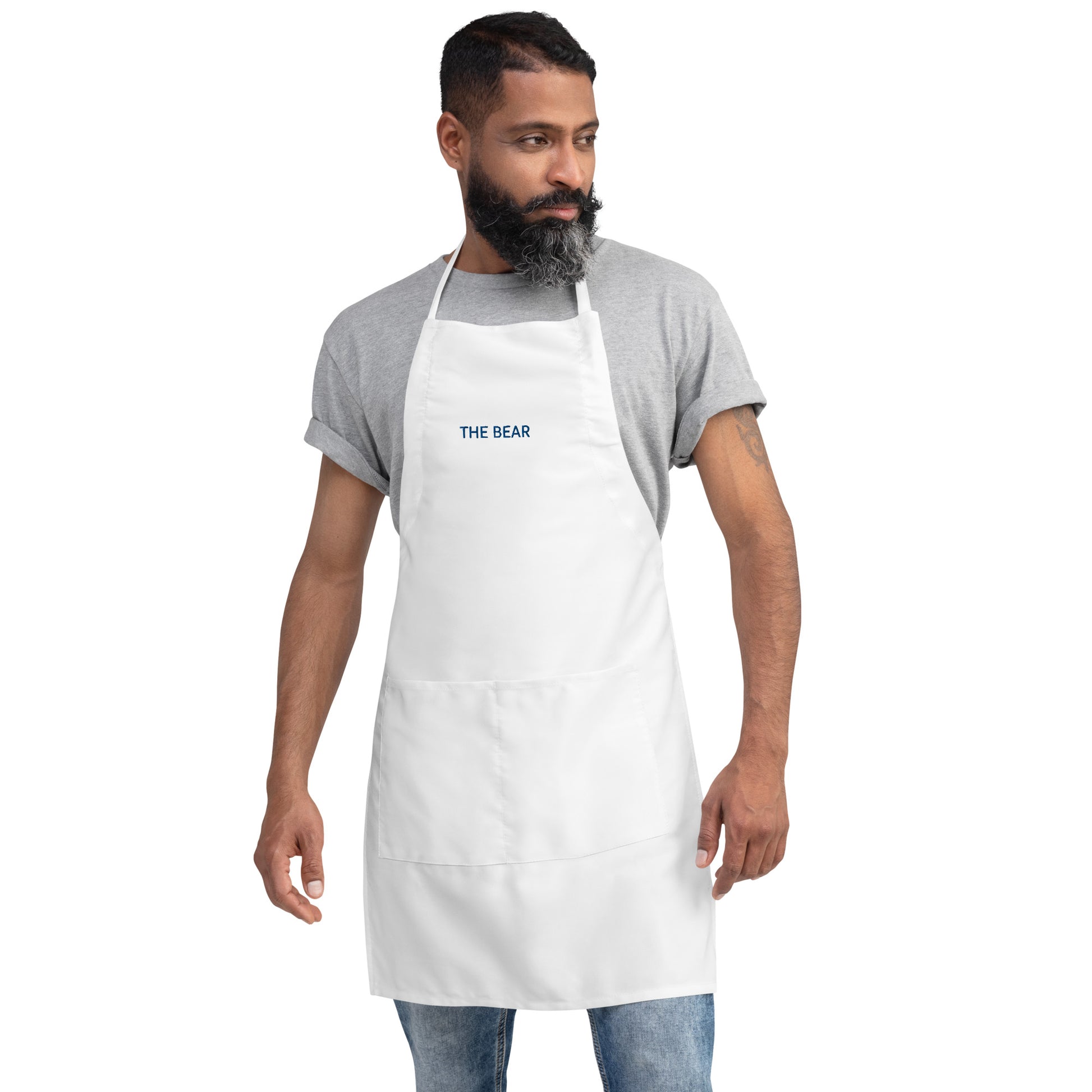 The Bear Embroidered Apron in White