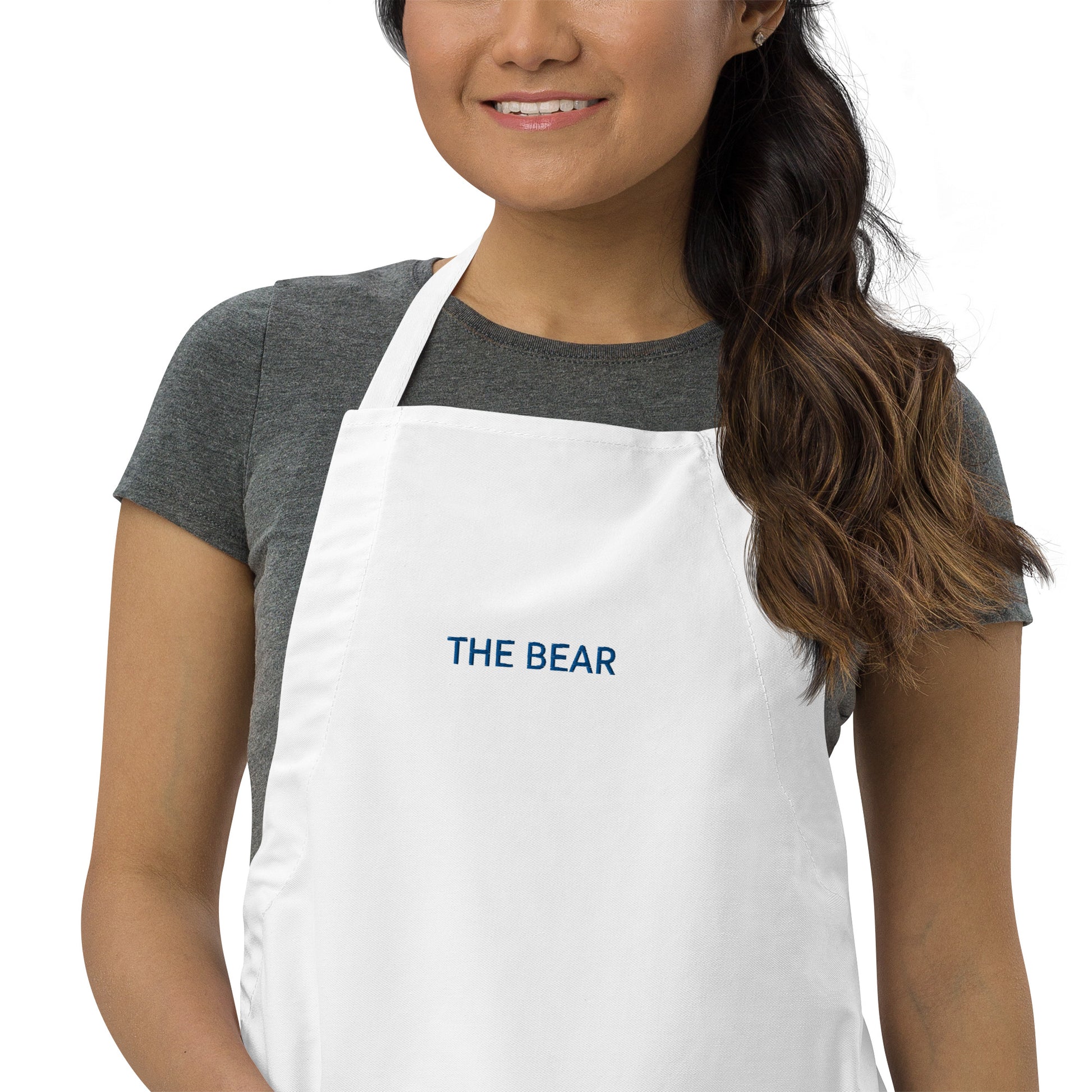 The Bear Embroidered Apron in White