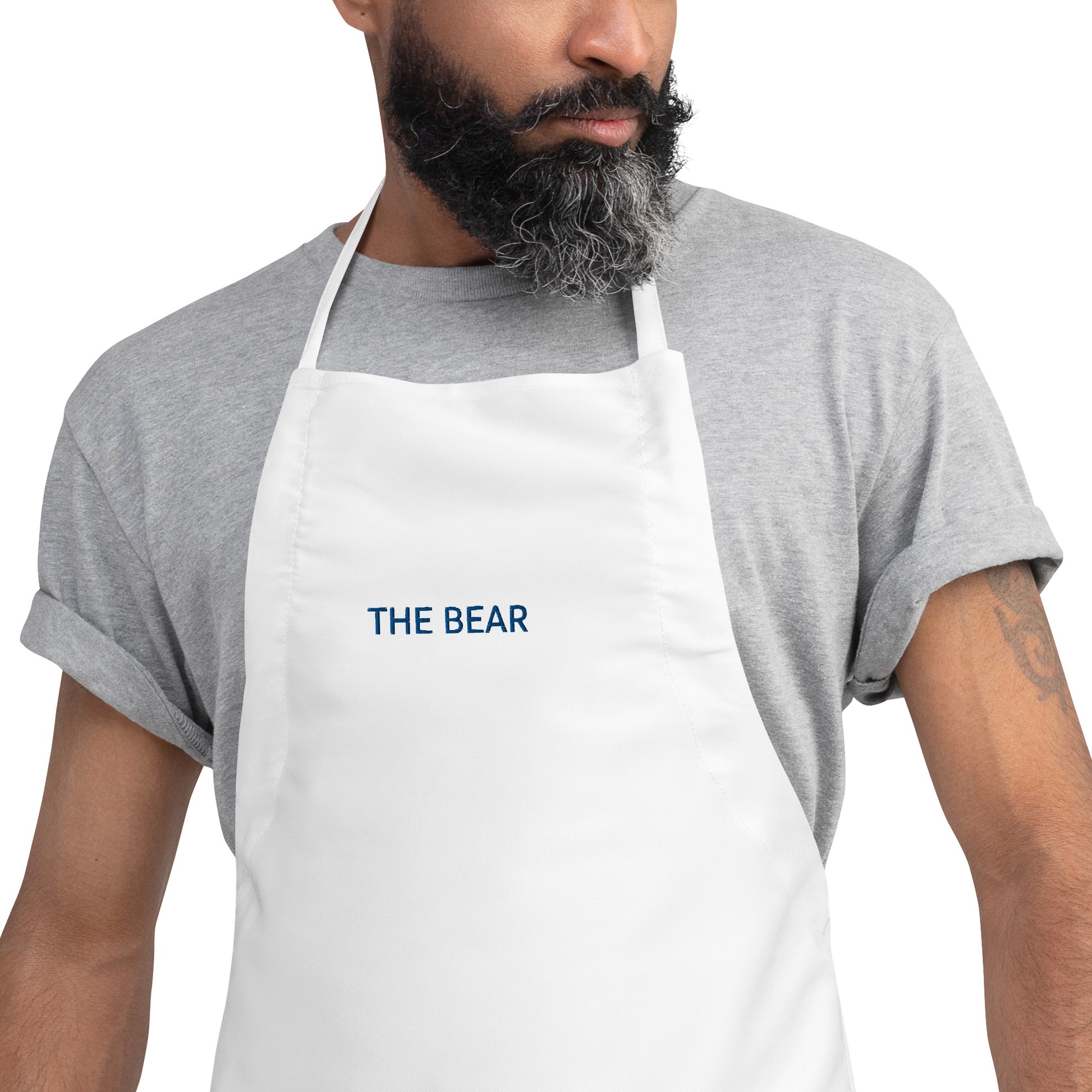 The Bear Embroidered Apron in White